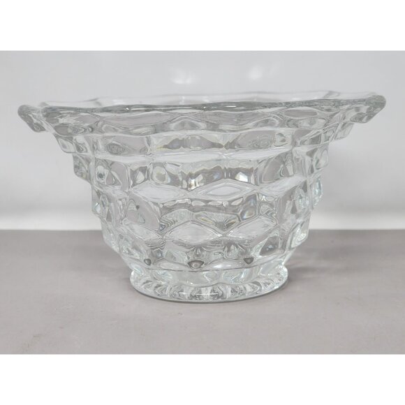 Vntg Pressed Glass Clear Textured Bowl With Diamond Pattern Wavy Rim‎ Design MCM - Picture 3 of 8